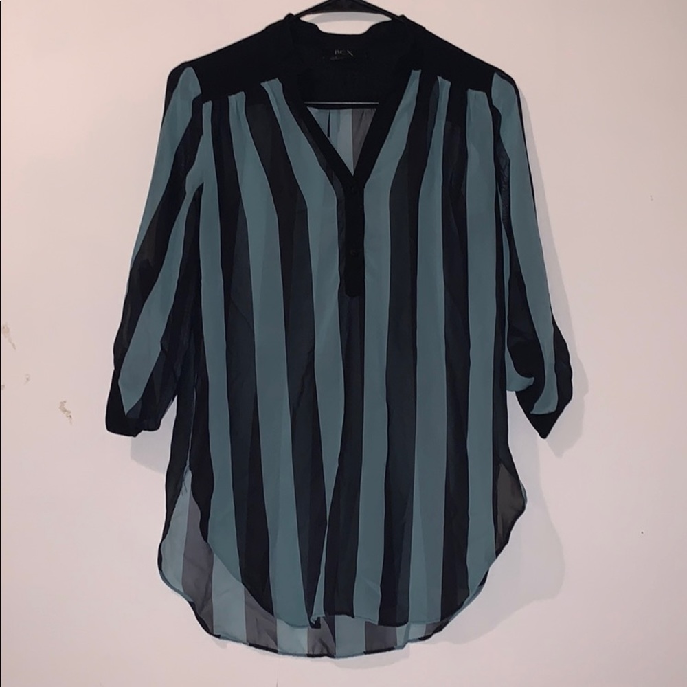 Seafoam green and black striped top